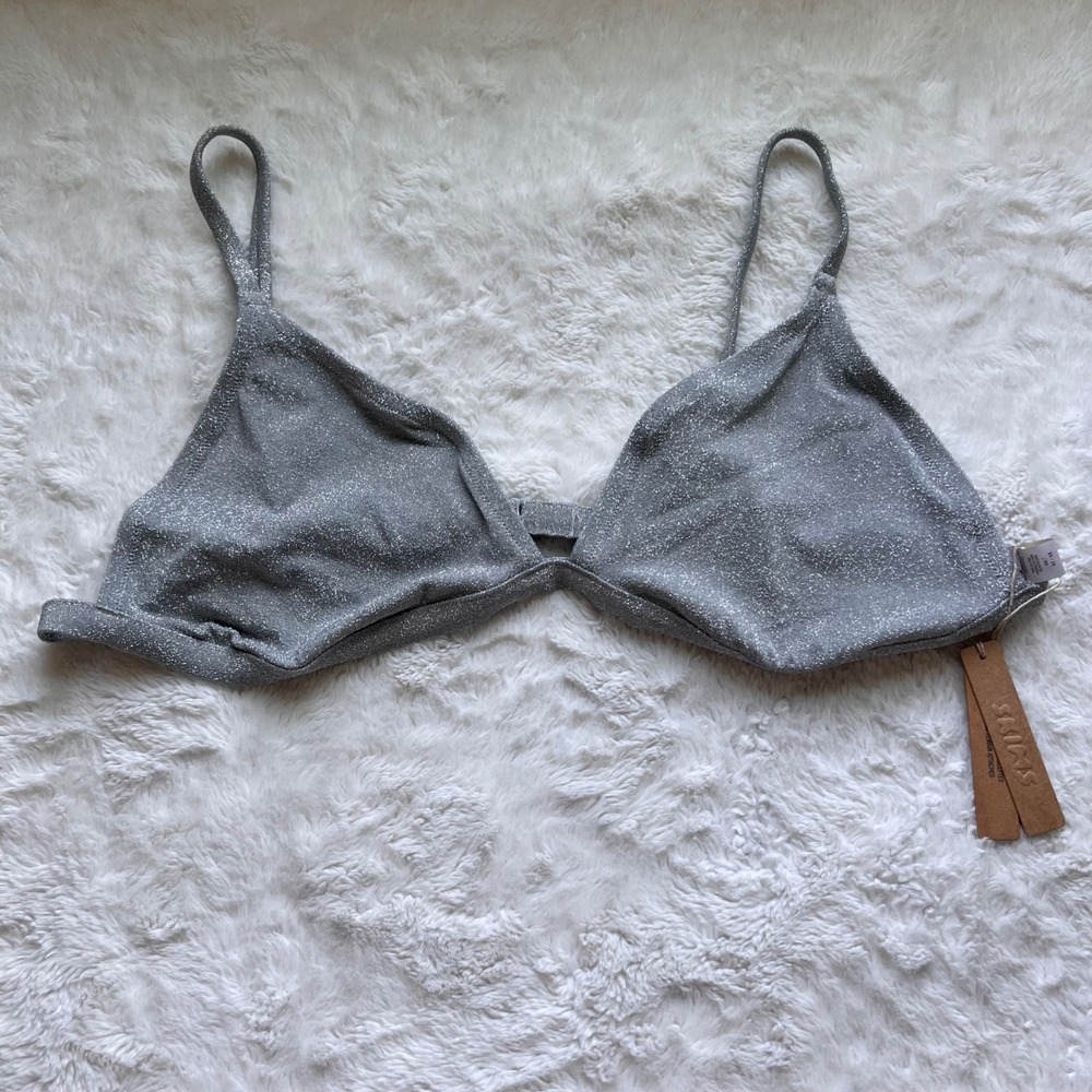 SKIMS Womens Metallic Swim Triangle Top Nickel Silver Shimmer SW-TRI-0105 4X NEW